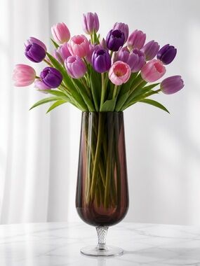 Vintage Purple Empoli Glass Vase Swirled Clear Pedestal Base